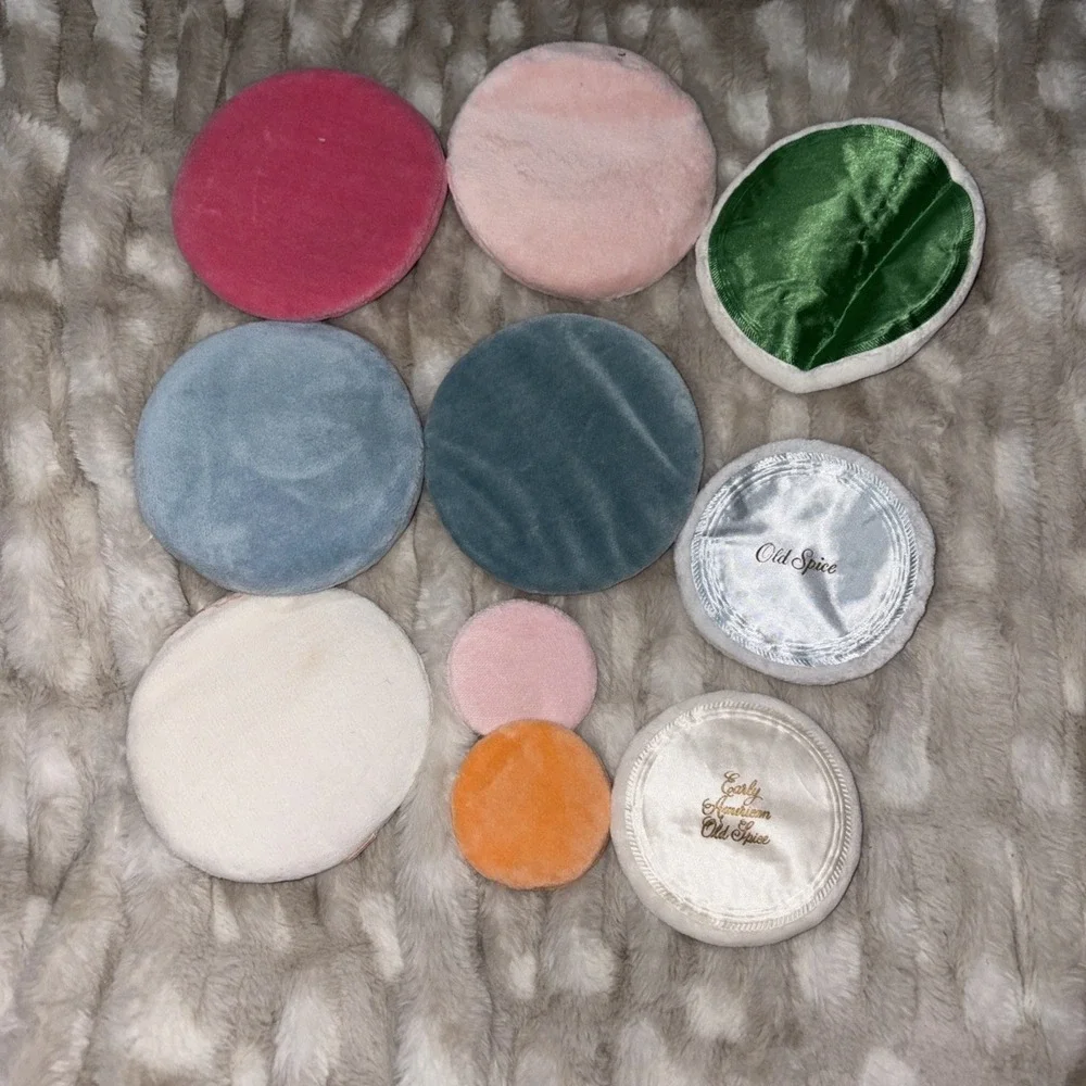 Lot Of Vintage Powder Puffs Cosmetic Pads Various Sizes and Colors
